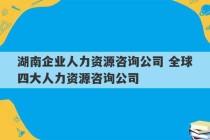 湖南企业人力资源咨询公司 全球四大人力资源咨询公司