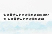 安徽菲特人力资源信息咨询有限公司 安徽菲特人力资源信息咨询