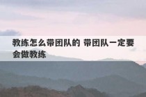 教练怎么带团队的 带团队一定要会做教练