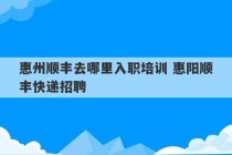 惠州顺丰去哪里入职培训 惠阳顺丰快递招聘