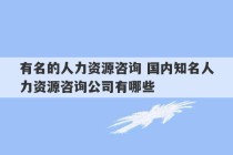 有名的人力资源咨询 国内知名人力资源咨询公司有哪些