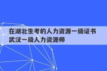 在湖北生考的人力资源一级证书 武汉一级人力资源师