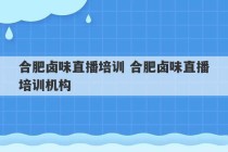 合肥卤味直播培训 合肥卤味直播培训机构