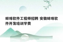 蚌埠软件工程师招聘 安徽蚌埠软件开发培训学费