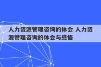 人力资源管理咨询的体会 人力资源管理咨询的体会与感悟