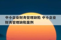 中小企业财务管理缺陷 中小企业财务管理缺陷案例