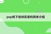 pop线下培训实录的简单介绍