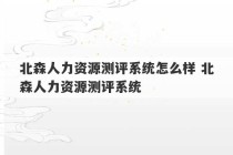 北森人力资源测评系统怎么样 北森人力资源测评系统