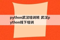 python武汉培训班 武汉python线下培训