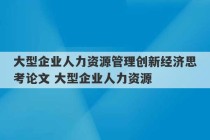 大型企业人力资源管理创新经济思考论文 大型企业人力资源