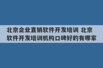 北京企业直销软件开发培训 北京软件开发培训机构口碑好的有哪家