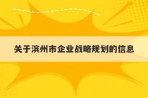 关于滨州市企业战略规划的信息