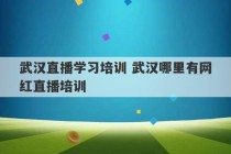 武汉直播学习培训 武汉哪里有网红直播培训