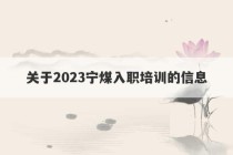 关于2023宁煤入职培训的信息