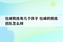 杜峰教练有几个孩子 杜峰的教练团队怎么样