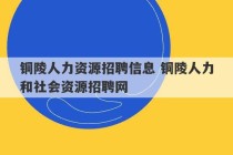 铜陵人力资源招聘信息 铜陵人力和社会资源招聘网