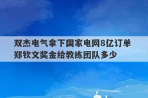 双杰电气拿下国家电网8亿订单 郑钦文奖金给教练团队多少