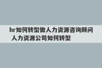 hr如何转型做人力资源咨询顾问 人力资源公司如何转型