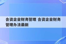 合资企业财务管理 合资企业财务管理办法最新