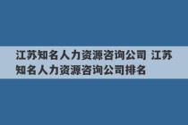 江苏知名人力资源咨询公司 江苏知名人力资源咨询公司排名