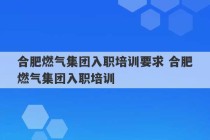 合肥燃气集团入职培训要求 合肥燃气集团入职培训