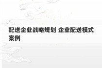 配送企业战略规划 企业配送模式案例