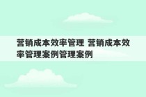 营销成本效率管理 营销成本效率管理案例管理案例