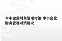 中小企业财务管理对策 中小企业财务管理对策建议