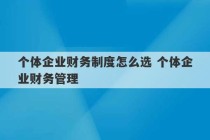 个体企业财务制度怎么选 个体企业财务管理