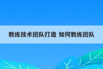 教练技术团队打造 如何教练团队