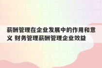 薪酬管理在企业发展中的作用和意义 财务管理薪酬管理企业效益