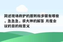 简述现场救护的原则和步骤有哪些，急急急，求大神的解答 月度会议的目的和意义