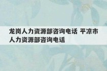 龙岗人力资源部咨询电话 平凉市人力资源部咨询电话