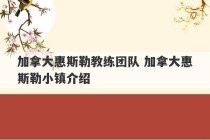 加拿大惠斯勒教练团队 加拿大惠斯勒小镇介绍