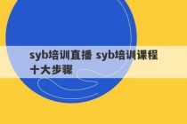 syb培训直播 syb培训课程十大步骤