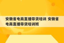 安徽省电商直播带货培训 安徽省电商直播带货培训班