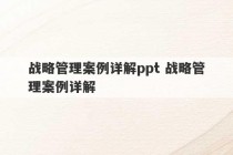 战略管理案例详解ppt 战略管理案例详解