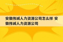 安徽伟诚人力资源公司怎么样 安徽伟诚人力资源公司