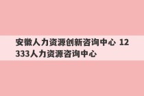 安徽人力资源创新咨询中心 12333人力资源咨询中心