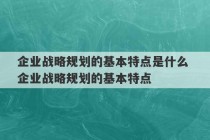 企业战略规划的基本特点是什么 企业战略规划的基本特点