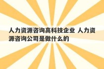 人力资源咨询高科技企业 人力资源咨询公司是做什么的