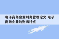 电子商务企业财务管理论文 电子商务企业的财务特点