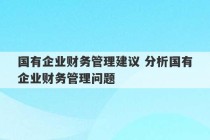 国有企业财务管理建议 分析国有企业财务管理问题