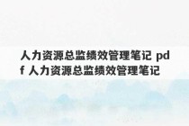 人力资源总监绩效管理笔记 pdf 人力资源总监绩效管理笔记