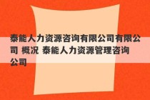 泰能人力资源咨询有限公司有限公司 概况 泰能人力资源管理咨询公司