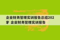 企业财务管理实训报告总结2023
字 企业财务管理实训报告