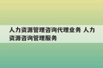 人力资源管理咨询代理业务 人力资源咨询管理服务