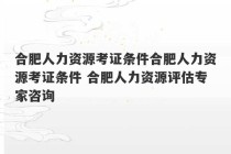 合肥人力资源考证条件合肥人力资源考证条件 合肥人力资源评估专家咨询