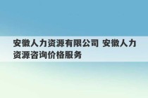 安徽人力资源有限公司 安徽人力资源咨询价格服务