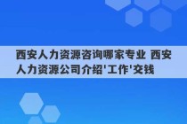 西安人力资源咨询哪家专业 西安人力资源公司介绍'工作'交钱